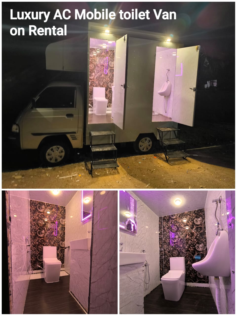 Luxury air-conditioned mobile toilet van with lit interior cabins